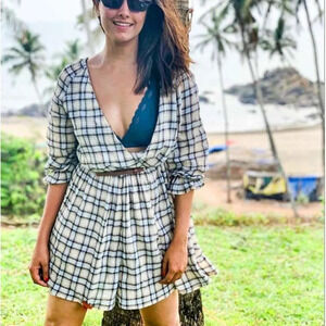 Zara Plaid Checker Long Sleeve Crinkle Romper  Size XS
